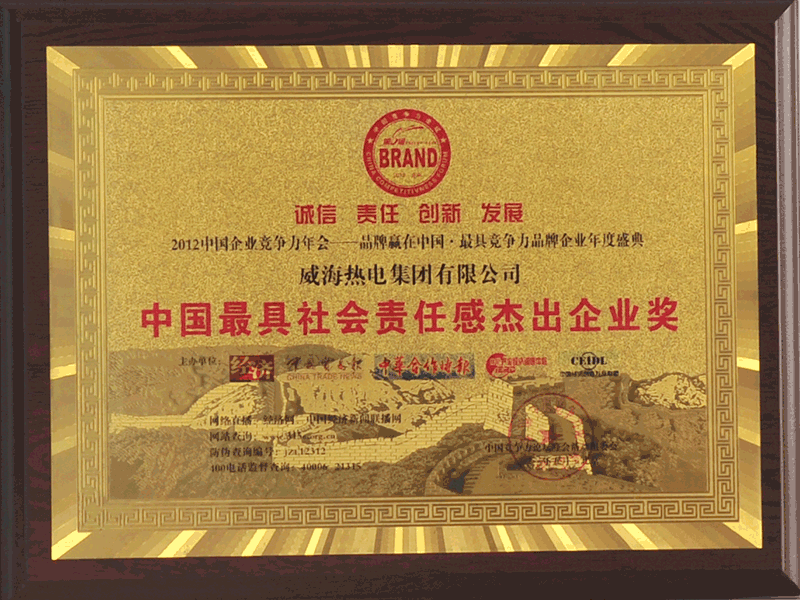 2012年中国最具社会责任感杰出企业奖